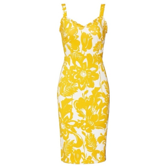 Trina Turk Women’s Zile Floral Ruffle Sleeveless Sheath Bodycon Midi Dress Sz 4 - Picture 5 of 12